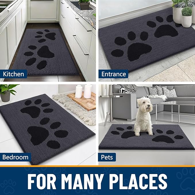 Smiry Dog Door Mat for Muddy Paws, Absorbs Moisture and Dirt, Low-Profile Entryway Mat with Non-Slip Backing, Entry Indoor Outdoor Doormat for Inside Floor (59x24 Inches, Black, Paw)