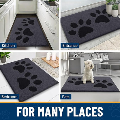 Smiry Dog Door Mat for Muddy Paws, Absorbs Moisture and Dirt, Low-Profile Entryway Mat with Non-Slip Backing, Entry Indoor Outdoor Doormat for Inside Floor (59x24 Inches, Black, Paw)