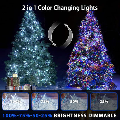JMEXSUSS 200 LED Christmas String Lights Outdoor Waterproof, 66ft Color Changing String Lights Plug in, Cool White & Multicolor Christmas Lights for Trees Yard Wedding Xmas Party Decorations