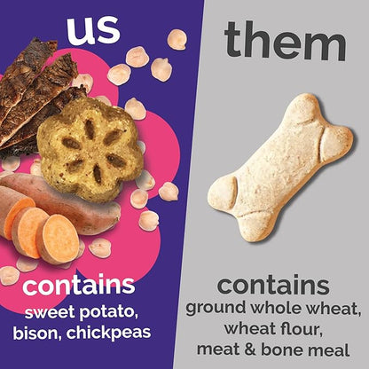 Fruitables Skinny Minis Dog Treats, Healthy Sweet Potato Treat for Dogs, Low Calorie & Delicious, Puppy Training, No Wheat, Corn or Soy, Made in the USA, Grilled Bison Flavor, 5oz
