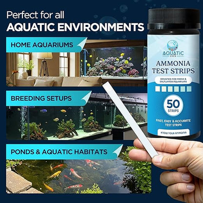 Aquarium Ammonia Test Strips (50 Pack) – Fast & Accurate Ammonia Testing for Freshwater & Saltwater Fish Tanks – Easy-to-Use Test Kit to Detect Harmful Ammonia Levels & Keep Your Fish Healthy