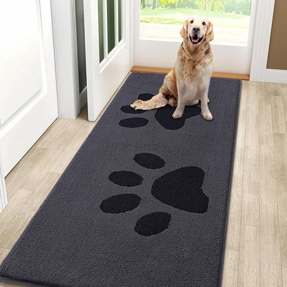 Smiry Dog Door Mat for Muddy Paws, Absorbs Moisture and Dirt, Low-Profile Entryway Mat with Non-Slip Backing, Entry Indoor Outdoor Doormat for Inside Floor (59x24 Inches, Black, Paw)