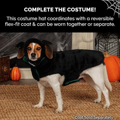 Furhaven XS to SM Dog Hat, Washable & Cozy - Plush Faux Fur Flex-Fit Black Bat Dog Hat Costume - Black, Extra Small to Small