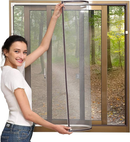 NeatiEase Adjustable DIY Magnetic Window Screen Max 60” x 48” Fits Any Size Smaller with White Frame Fiberglass Mesh
