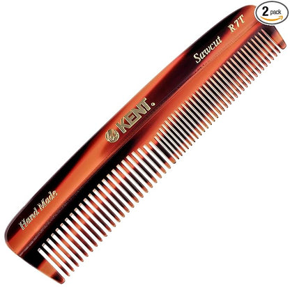 Kent R7T Double Tooth Pocket Comb, Small/Wide Grooming Comb for Hair, Beard, Mustache, and All Ages - Coarse/Fine Saw Cut, Hand Polished. Handmade in England