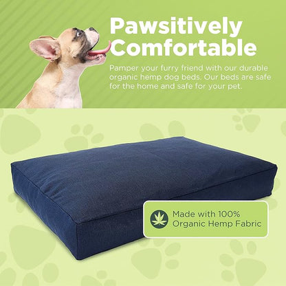Small - 30 x 20 x 4 - Black Premium Organic Hemp Dog Bed - CertiPUR Fill - Removeable Cover