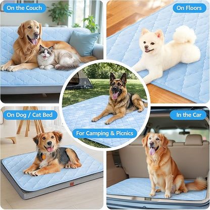 LOOBANI Dog Cooling Mat - Dog Cooling Pad Durable, Cool Blanket Machine Washable, Large Pet Cool Mat for Outdoor, Indoor (Blue, 28"x48")