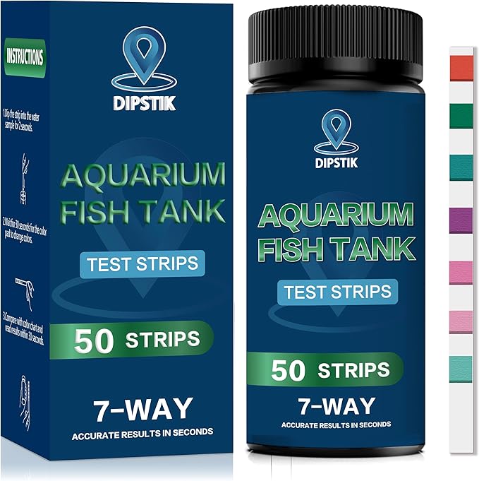 Aquarium Test Strips, 7-Way Aquarium Test Kit for Freshwater Saltwater,50 Strips Quick and Accurate Fish Tank Pond Test Strips,Test Nitrate, Nitrite, Chlorine,Hardness,Alkalinity, Carbonate, Ph