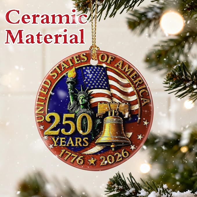 250 Years of America Ornament | Independence Day, July 4 Decor, Christmas Ornaments, Christmas Decorations, Holiday Decor Gifts for Patriots, Gift Exchange & Gift Idea, Giftbox Included