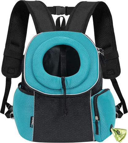 PetAmi Front Carrier Backpack, Ventilated Adjustable Pet Chest Carrier for Dog Cat, Hiking Camping Travel, Small Puppy Medium Cat Carrying Bag, Max 14 lb, Sea Blue