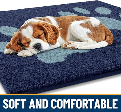 Smiry Dog Door Mat for Muddy Paws, Absorbs Moisture and Dirt, Low-Profile Entryway Mat with Non-Slip Backing, Entry Indoor Outdoor Doormat for Inside Floor (59x24 Inches, Dark Blue, Paw)