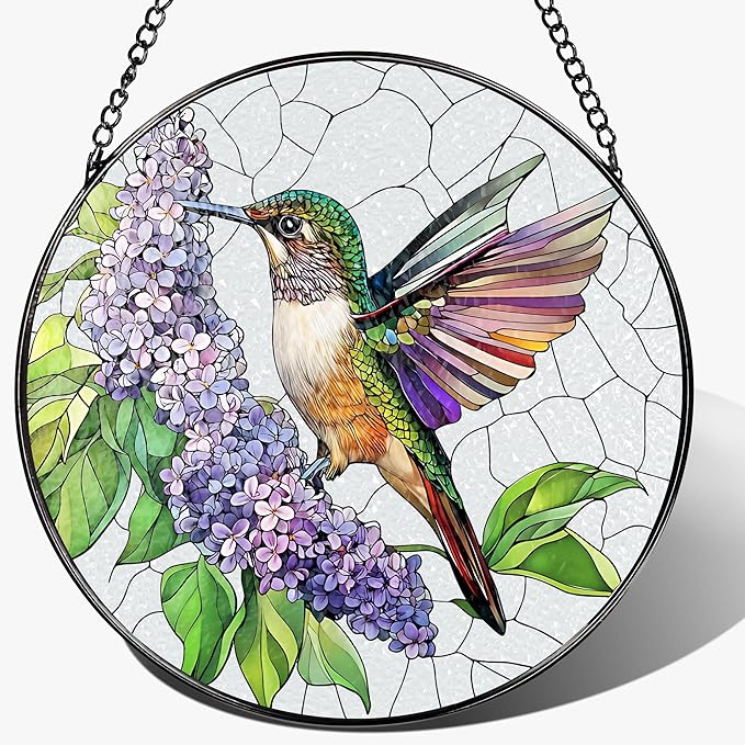 Stained Glass Window Hanging, 8 Inch Hummingbird Sun Catchers, Stained Glass Suncatcher, Window Decor, Gifts for Mothers Day, Birthday, Christmas, Hummingbird Gifts, Gift for Women Mom and Grandma