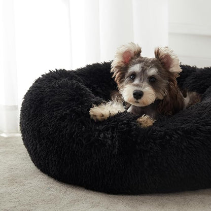 Western Home Calming Donut Cat Bed Small Dog Bed Washable,20" Black | Fluffy Faux Fur Round Cuddler,Anti-Anxiety,Anti-Slip Bottom,Self-Warming Pet Bed for Small Dog&Kitten&Puppy,Up to 12 LBS