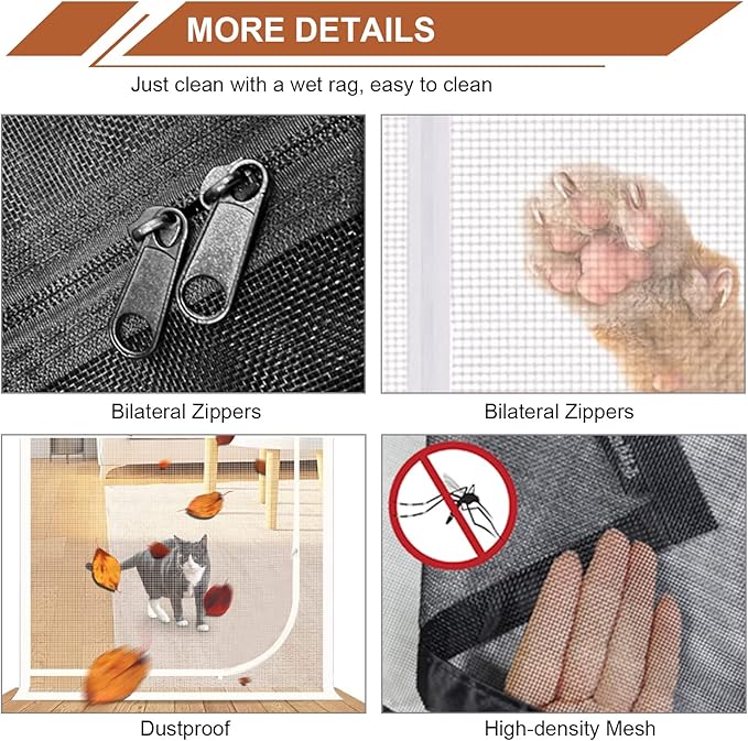 Dixutzi Reinforced Cat Screen Door Fits Door Size 34''x 82'', Heavy Duty Pets Proof Screen Door with Zipper, Prevent Dogs Cats Running Out from Home (Black)