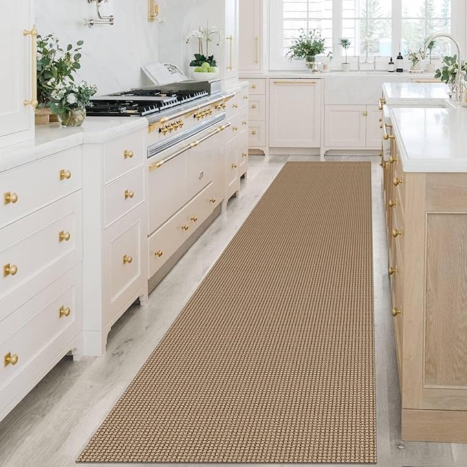 KOZYFLY Extra Long Runners for Hallways 2.6x14 ft Washable Kitchen Runner Non Slip Rubber Backed Hallway Rug Cotton Entryway Runner Rug Floor Carpet for Indoor Hall, Kitchen, Stair, Tan/Orange/Brown