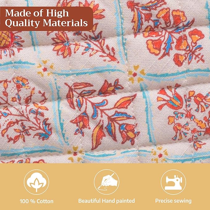 Maison d' Hermine Pot Holders Set 100% Cotton Heat Resistant Potholders 8" x 8" Hot Pads with Loop for Thanksgiving Christmas Decorations BBQ Cooking Baking Handling Hot Pans (Pack of 2, Romane)