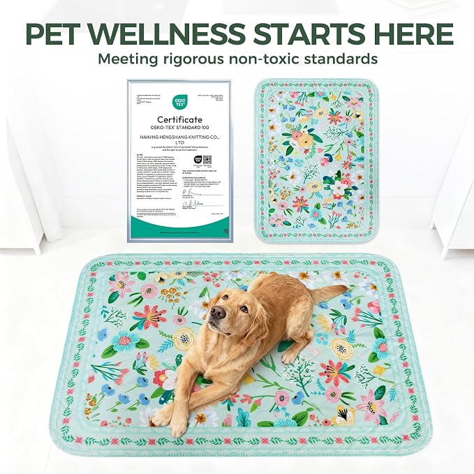 Homimp Washable Pee Pads for Dogs,2 Pack Spring Floral Reusable Puppy Pads Waterproof,Absorbent and Leakproof Dog Pee Pads,Non Slip Puppy Training Pads,Pet Mat for Floor,Whelping,Teal 18"x24"