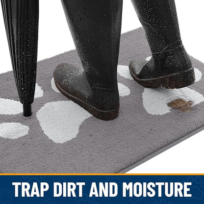 Smiry Dog Door Mat for Muddy Paws, Absorbs Moisture and Dirt, Low-Profile Entryway Mat with Non-Slip Backing, Entry Indoor Outdoor Doormat for Inside Floor (40x32 Inches, Light Grey, Paw)