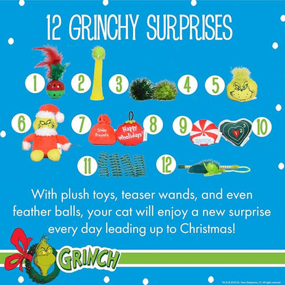 Dr. Seuss for Pets How the Grinch Stole Christmas Cat Advent Box with 12 Surprise Toys and Accessories Cat Stocking Stuffers, Cat Christmas Gifts, Christmas Gifts for Cats