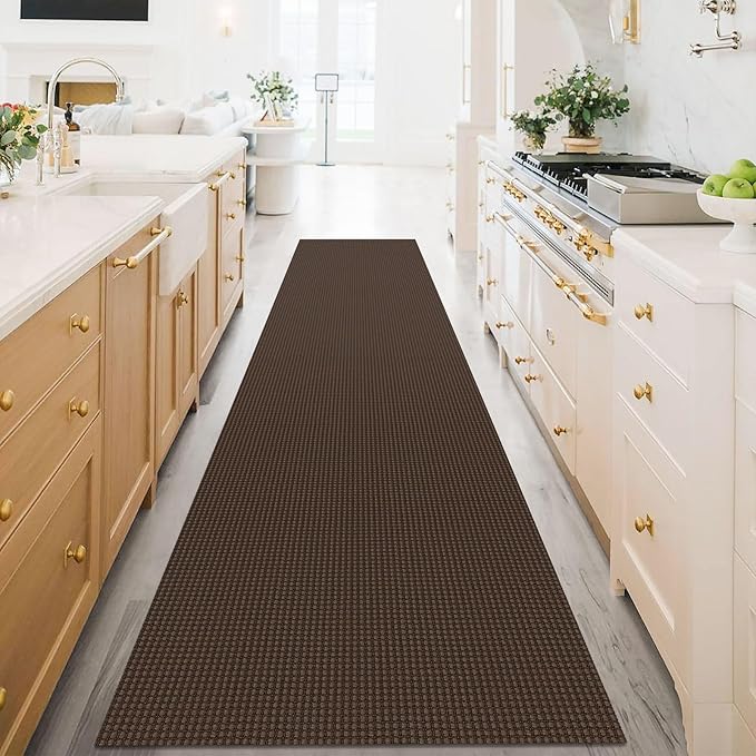 KOZYFLY Extra Long Runners for Hallways 3x16 ft Washable Kitchen Runner Non Slip Rubber Backed Hallway Rug Cotton Entryway Runner Rug Floor Carpet for Indoor Hall, Kitchen, Stair, Reddish Brown/Coffee