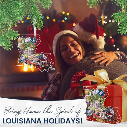 FLAGWIX Christmas Louisiana Gifts for Women Men - Acrylic Ornaments 2025 for Tree Decorations - Louisiana Christmas Ornaments with New Orleans and Mardi Gras Decorations, Gifts for Mom Dad Friends