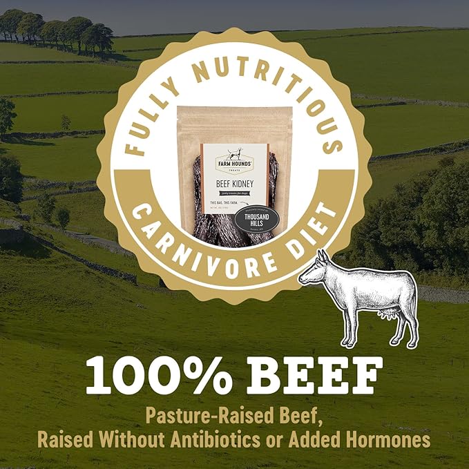 Farm Hounds - Beef Kidney - Premium Natural Beef Kidney Jerky For Dogs - Made From 100% Humanely Raised Cattle - Organ Treat - Great For Training & Treats - No Added Fillers - Made in USA -4oz -1 Pack