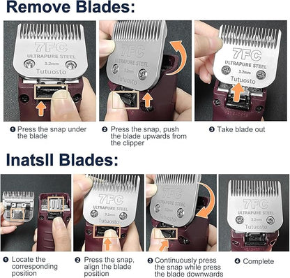 Clipper Blades Pet Grooming Clipper Replacement Blades Detachable Blade Compatible with andis/wahl/Oster Dog Clippers (7FC# 3PACK)