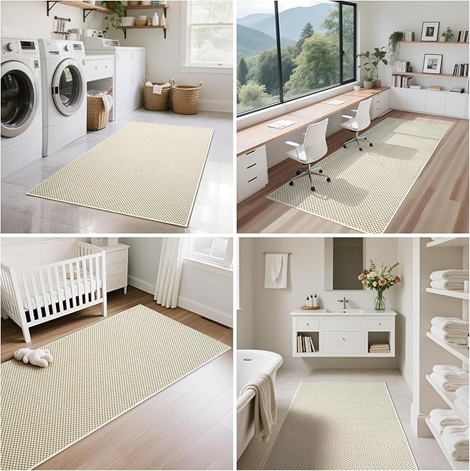 2x3 ft Indoor Door Mat Entryway Rug Non Slip Boho Woven Washable Small Area Rugs Runner, Front Entry Rug Entrance Doormat for Hall Porch Bathroom Kitchen Bedroom, Easy Clean, Beige 24"x36"