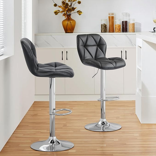Yaheetech Gray Barstools Set of 2, PU Leather Bar Chairs with Backrest, Height Adjustable Swivel Island Stools for Kitchen Counter, Gray