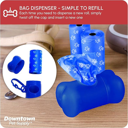 Downtown Pet Supply Rainbow Paw Print Poop Bags (2200 CT & 2 Dispensers) - Leak-Proof, Unscented, Clips to Leashes & Harnesses