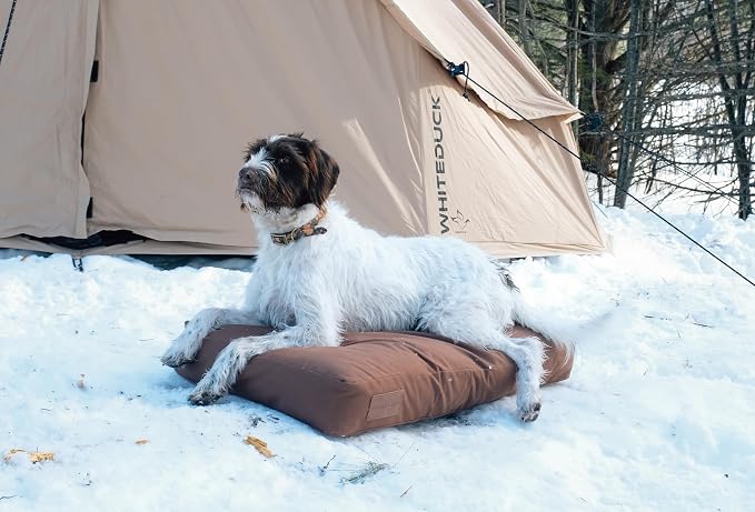 WHITEDUCK Outdoor Dog Bed Heavy-Duty 12oz Canvas, Water-Repellent Cotton, Machine Washable Removable Cover with Full-Length Zipper, Dog Bed for Large Dogs & Crate, (Brown) 35" Lx20 Wx4.3 th (M)