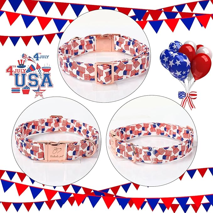 American Flag Dog Collar - 4th of July Dog Dog Collars for Giant Large Dogs, Adjustable Independence Day Metal Buckle Patriotic Dog Collar XL