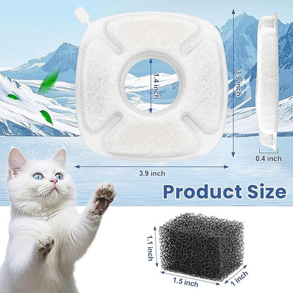 8 Pack Cat Water Fountain Replacement Filter, 4 Pcs Cat Fountain Filters & 4 Pcs Pre-Filter Sponges for 95oz/2.8L 135oz/4L 67oz/2L Automatic Pet Cats Dog Water Fountain Dispenser Filters