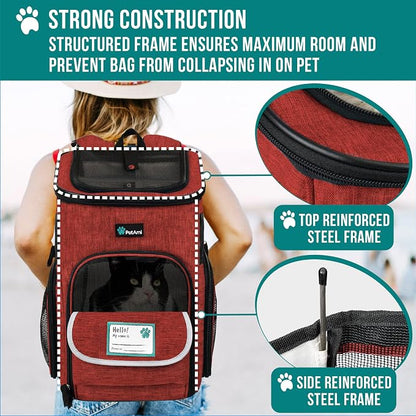 PetAmi Dog Backpack Carrier, Airline Approved 4-Way Entry Cat Backpack Carrier, Ventilated Mesh, Collapsible Pet Carrier for Small Puppy, Kitten, Hiking, Travel Car, Vet, up to 18 lbs, Red