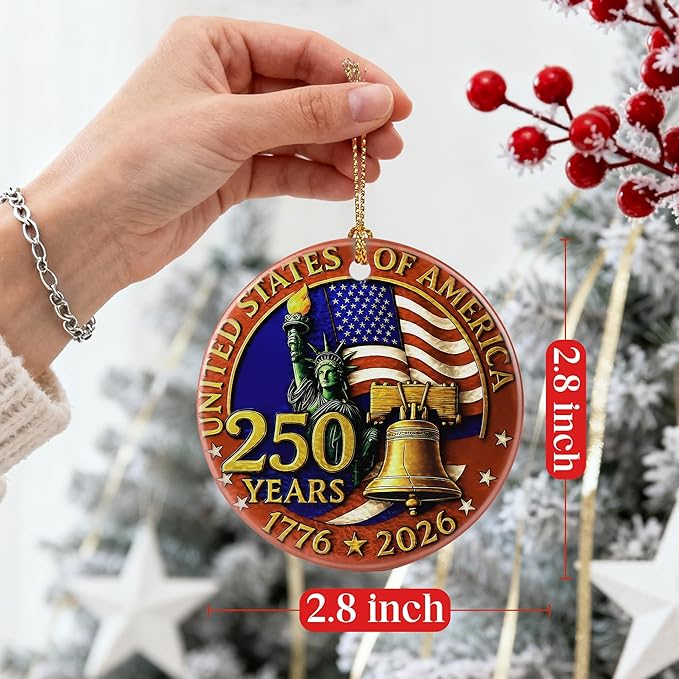250 Years of America Ornament | Independence Day, July 4 Decor, Christmas Ornaments, Christmas Decorations, Holiday Decor Gifts for Patriots, Gift Exchange & Gift Idea, Giftbox Included