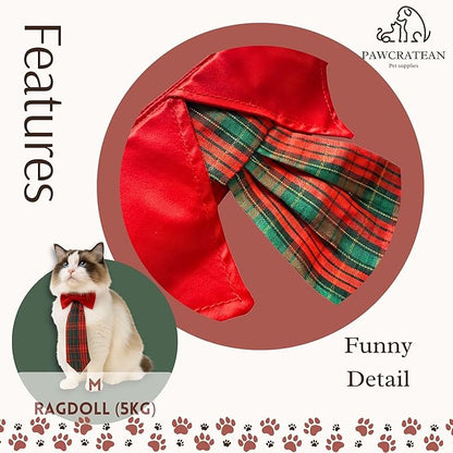 Red Plaid Pet Scarf & Tie Set – Adjustable Holiday Collar Accessory (Red Tie & Scarf Set, Medium)
