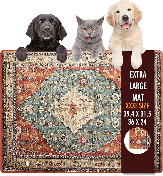 Dog Food Mat, 36" x 24" Extra Large Absorbent Dog Mat for Food and Water, Non Skid Cat Bowl Mat, No Stains Quick Dry for Pet Water Dispenser Pet Supplies for Messy Drinkers