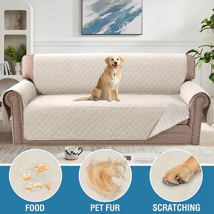 H.VERSAILTEX Sofa Cover, 100% Waterproof Slipcover Furniture Protector, Washable Couch Cover with Non-Skid Backing and Elastic Straps for Kids, Dogs, Pets(Oversized Sofa, Coconut Milk)