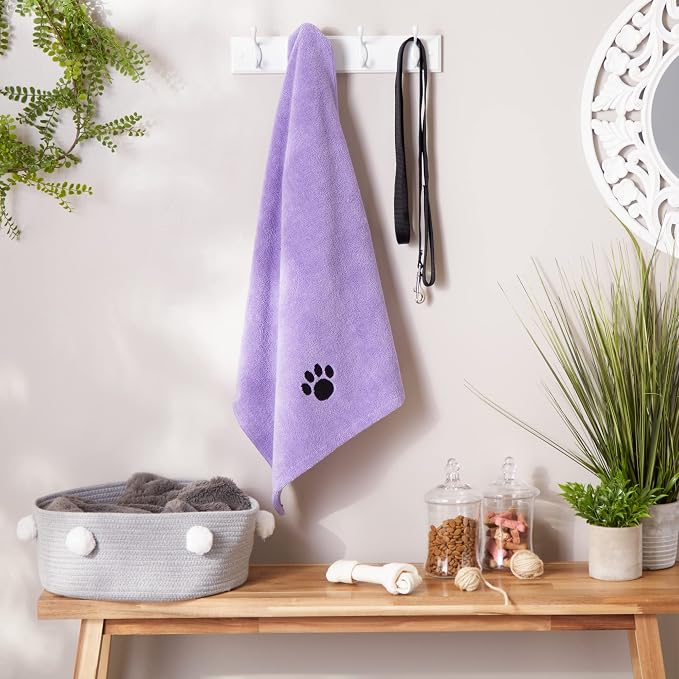 Bone Dry Pet Grooming Microfiber Towel, Embroidered Collection, X-Large,41x23.5, Lavender