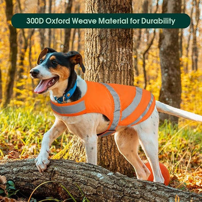 Kuoser Reflective Dog Vest, High Visibility Safety Vest for Medium to Large Dogs, Lightweight Pet Reflective Vests for Hunting Outdoor Activities Walking at Night, Blaze Orange 2XL