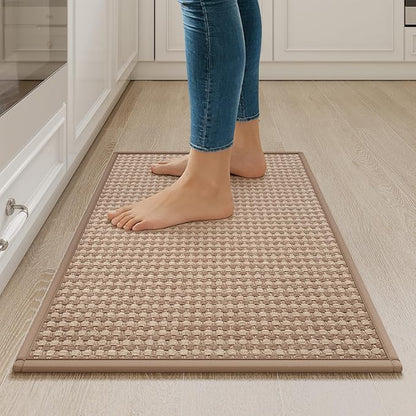 Kitchen Rugs Mat Non Slip Washable, Super Absorbent Kitchen Mats for Floor, Rubber Backing Soft Braided Standing Floor Mats Sink Mat Runner Rug, Easy to Clean and Maintain, Brown 17"x30"