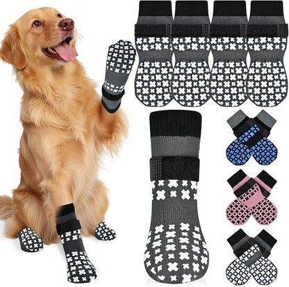 Non-Slip Dog Socks for Hardwood Floors Anti Slip Double-Sided Grippy Socks for Senior Dogs to Prevent Licking Paws, Scratching & Hot Pavement Premium Dog Paw Protector with Grippers Grey XL