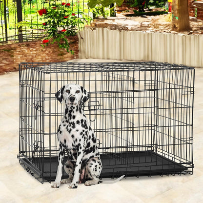 BestPet | Dog Crate | 48" | Black | Foldable Metal Kennel with Double Doors, Secure Slide-Bolt Latches, Leakproof Tray | Portable Dog Cage for Large Breeds | for Travel, Indoor & Outdoor Use