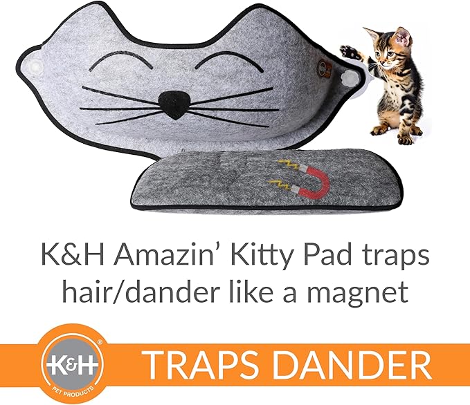 K&H Pet Products EZ Mount Kitty Face Cat Window Perch Bed, Sturdy Cat Window Hammock with Strong Suction Cups, Washable Sleeping Pad, Fits 30" W X 15" H Glass Spaces - Gray Kitty Face Design