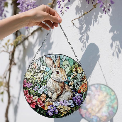 Stained Glass Window Hanging, 8 Inch Rabbit Sun Catcher, Bunny Stained Glass Suncatcher, Window Decor, Gifts for Mothers Day, Birthday, Christmas, Rabbit Lovers Gifts, Gift for Women Mom and Friend
