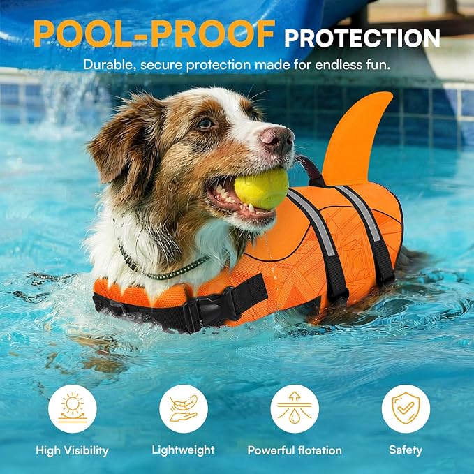 Dog Life Jacket High Flotation, Reflective Dog Life Vest for Swimming, Adjustable Dogs Life Preserver Rescue Handle Spring Summer Pool for Small, Medium, Large Dogs (OrangeLines,XXL)