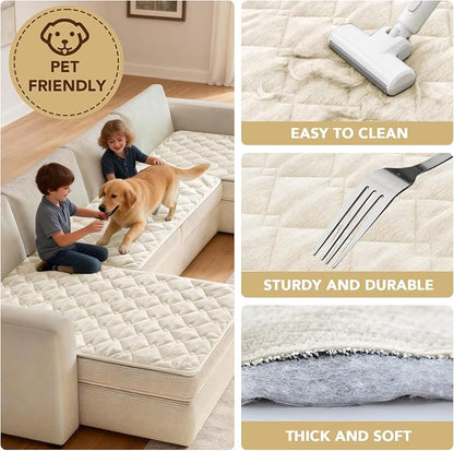 H.VERSAILTEX Chenille Couch Cover for Dogs Washable Soft Fuzzy Extra Large Sofa Slipcovers Sectional Sofa Cover Thick Pet Couch Cover Protector Non-Slip Dog Bed Cover(Ivory, 28" x 134")