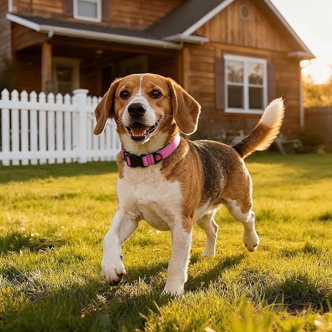 Reflective Dog Collar with Quick Release Buckle - Metal Ring - Adjustable Soft Neoprene Padded Basic Dog Collar for Small Medium Large Dogs (Hotpink, Large :Width 1",Neck 15.7-23.6")