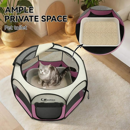Sieidihit Dog Cat Pet Playpen Puppy Crate Cage Indoor Outdoor, Small Pink | Rest Zone for Recovering Pets New Pet Quarantine Room Portable Pop Up Easy to Set up lightweight dog Kennel with Carrying Bag