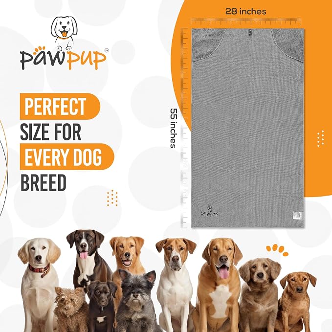 Dog Towels for Drying Dogs Super Absorbent Microfiber Pet Grooming Towel for Dogs, Cats and Other Pets (55 x 28 Inches, Grey)